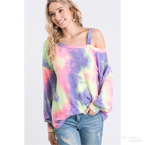 NEW! Tie-Dye Super Soft Open Shoulder Top - Picture 8 of 8
